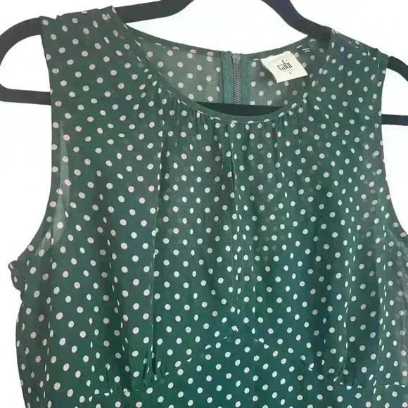 Cabi Women Small Shirt Tunic Blouse Green Pink Polka Dot Sleeveless Sheer Lined - Picture 2 of 7
